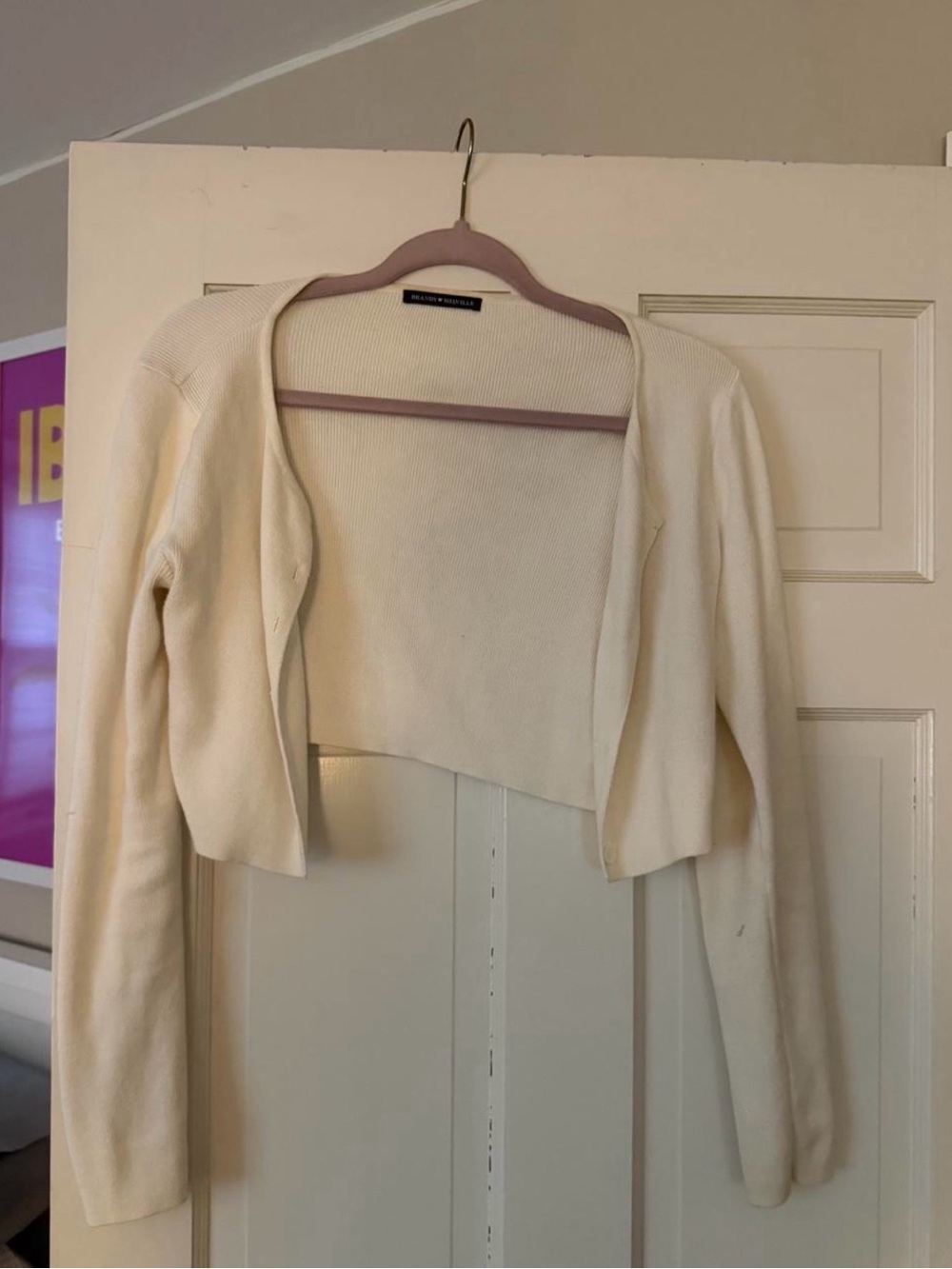 Brandy Melville Cream Cropped Open-Front Cardigan